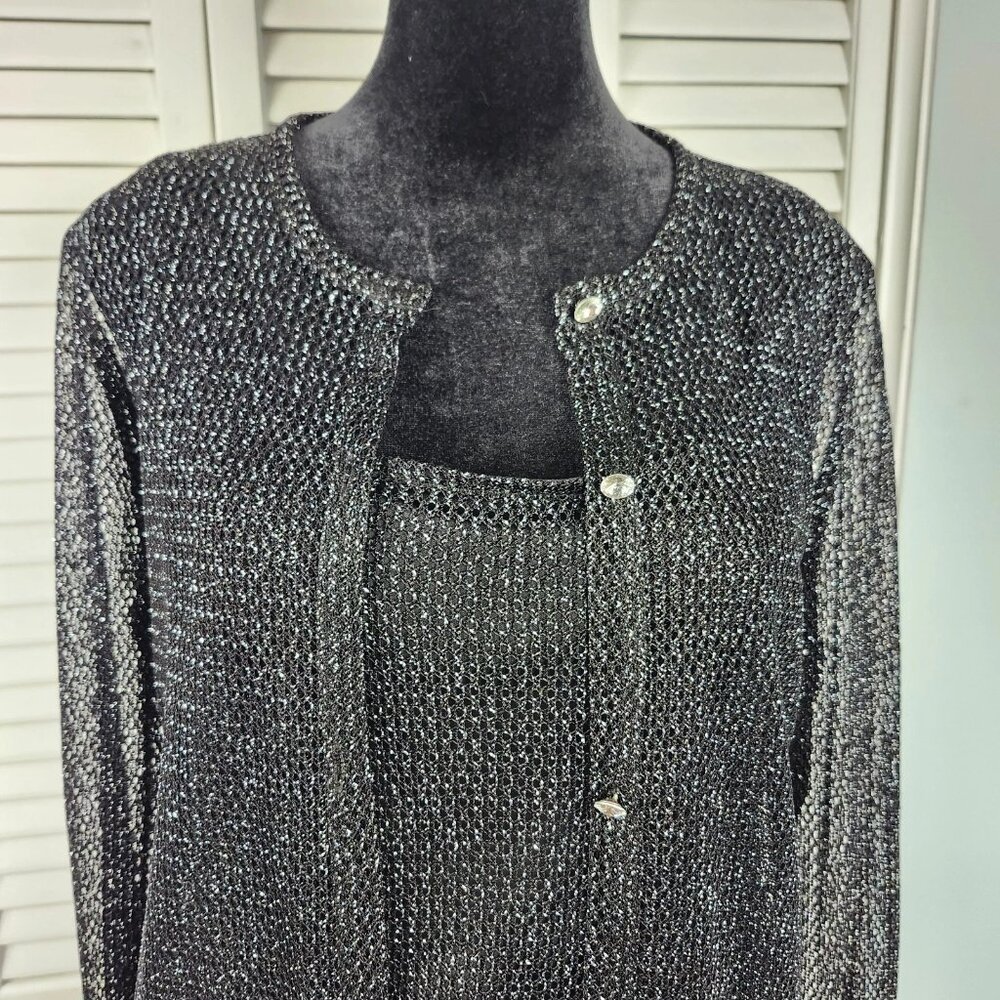 JS Collections 2 Piece Set Black Mesh Tank & Cardigan Set Size 10